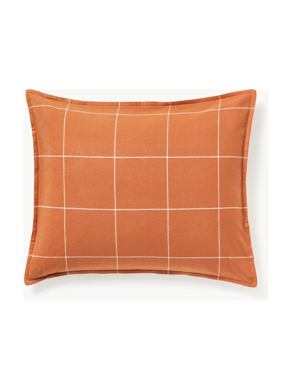 Geruite flanellen omkeerbare kussensloop Noelle van katoen, Weeftechniek: flanel, Oranje, wit, B 60 x L 70 cm