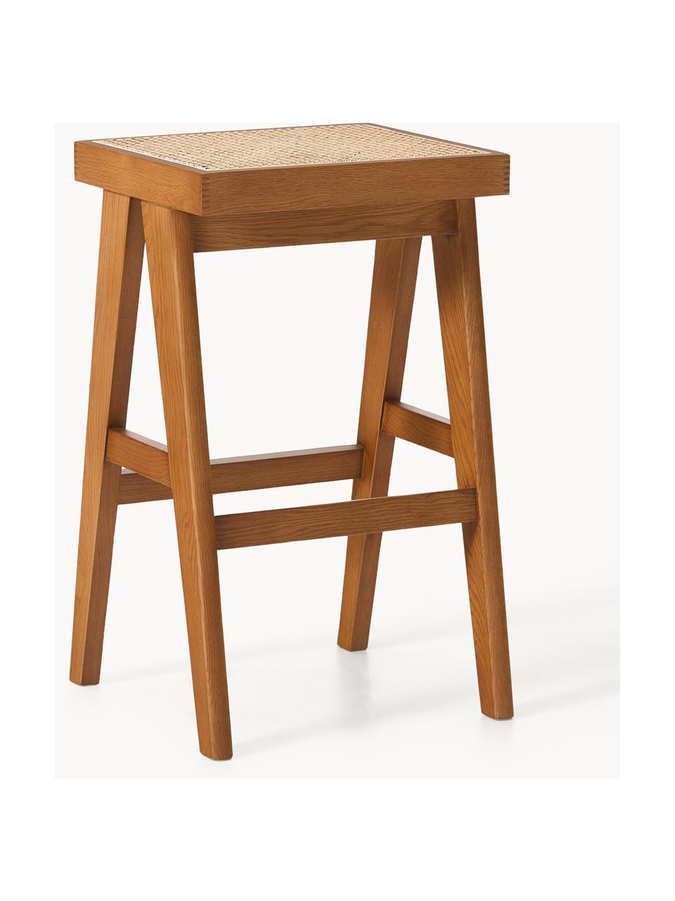 Tabouret de bar en cannage Sissi, Chêne foncé, cannage beige clair, larg. 46 x haut. 75 cm