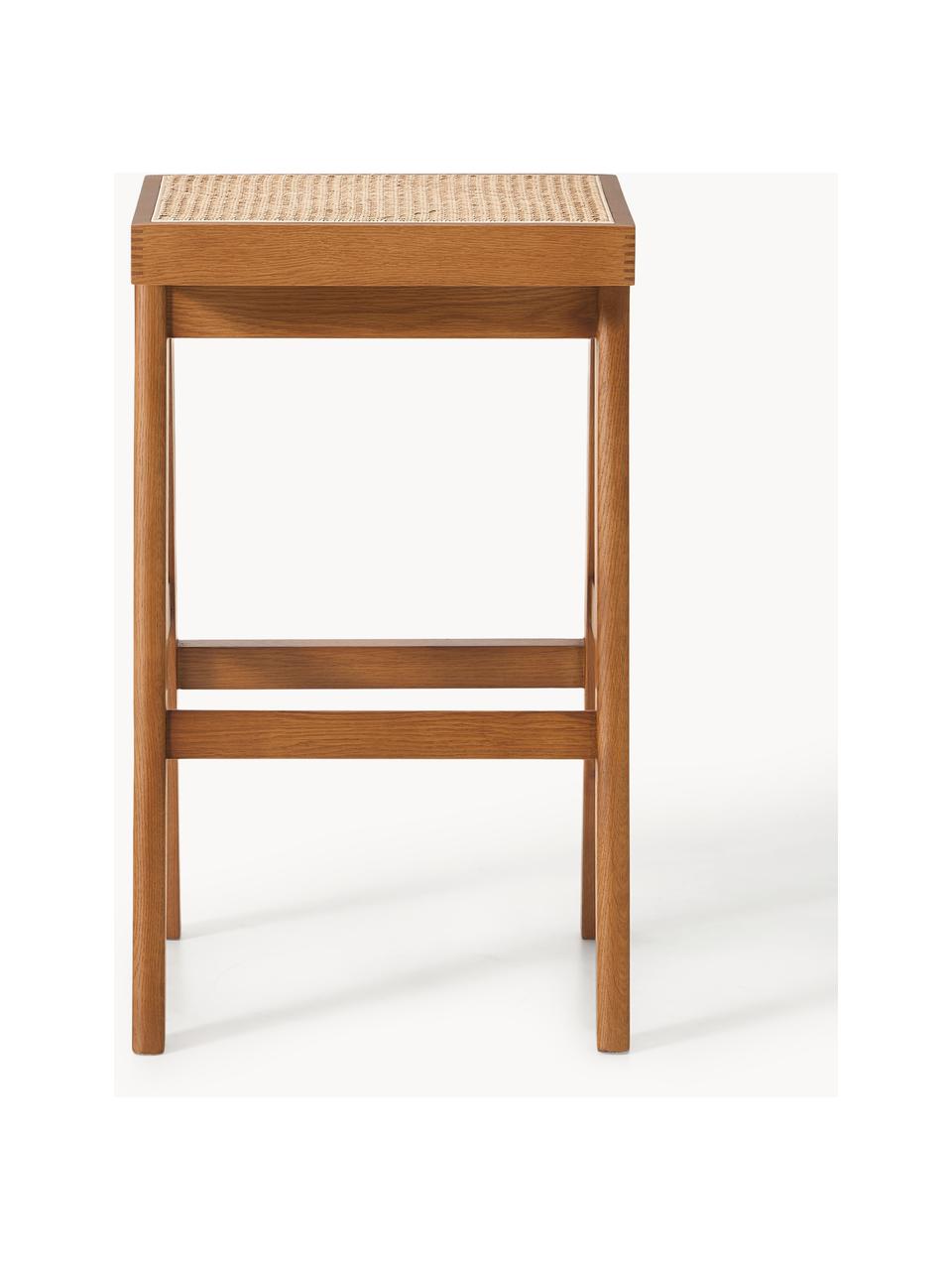 Tabouret de bar en cannage Sissi, Chêne foncé, cannage beige clair, larg. 46 x haut. 75 cm