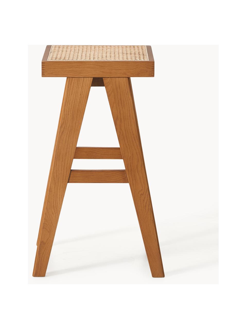 Tabouret de bar en cannage Sissi, Chêne foncé, cannage beige clair, larg. 46 x haut. 75 cm