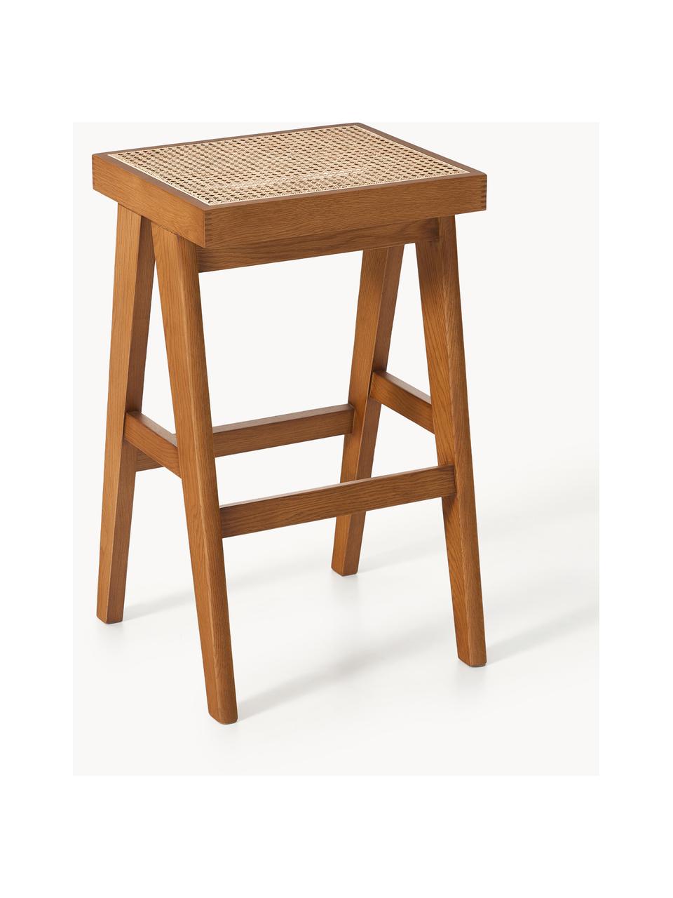 Tabouret de bar en cannage Sissi, Chêne foncé, cannage beige clair, larg. 46 x haut. 75 cm