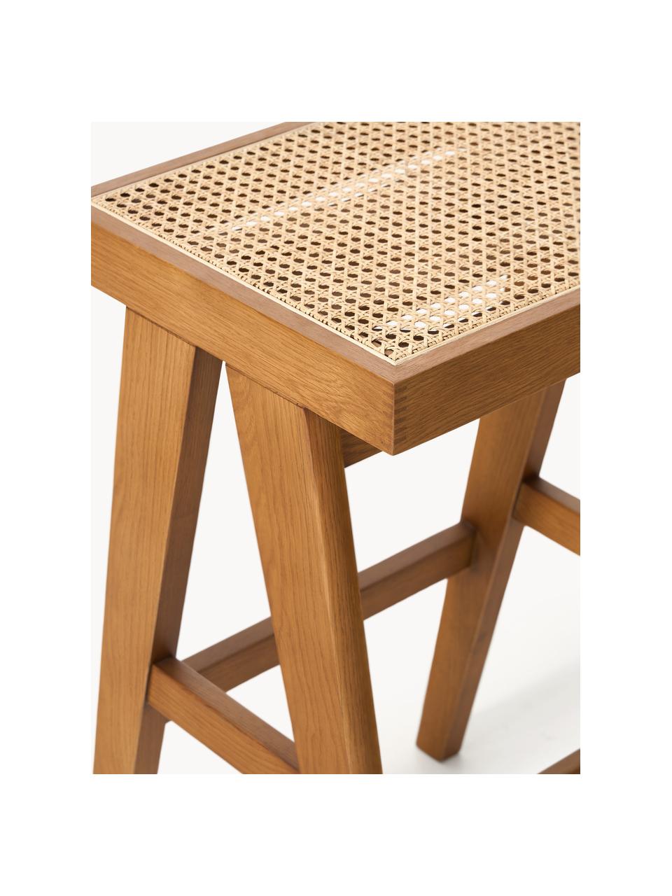 Tabouret de bar en cannage Sissi, Chêne foncé, cannage beige clair, larg. 46 x haut. 75 cm