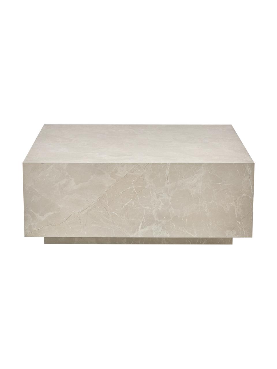 Table basse aspect travertin Lesley, Panneau en fibres de bois à densité moyenne (MDF), enduit feuille mélaminée, Beige, aspect travertin, mat, larg. 90 x prof. 90 cm