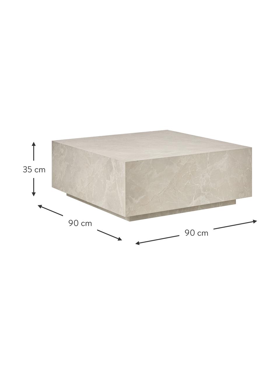 Mesa de centro en look travertino Lesley, Tablero de fibras de densidad media (MDF) recubierto en melanina, Aspecto travertino beige mate, An 90 x F 90 cm