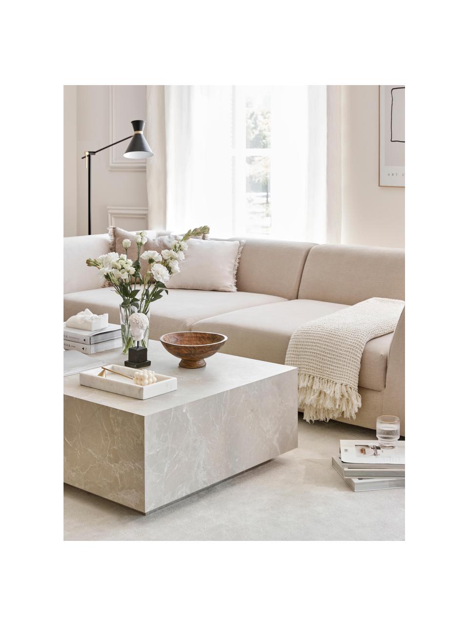 Couchtisch Lesley in Travertin-Optik, Mitteldichte Holzfaserplatte (MDF), mit Melaminfolie überzogen, Travertin-Optik Beige, matt, B 90 x T 90 cm