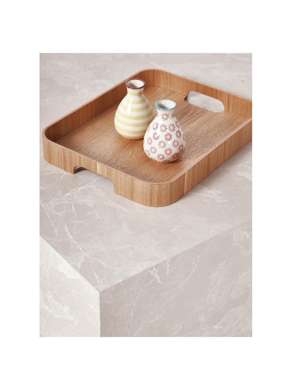 Mesa de centro en look travertino Lesley, Tablero de fibras de densidad media (MDF) recubierto en melanina, Look travertino beige mate, An 90 x F 90 cm