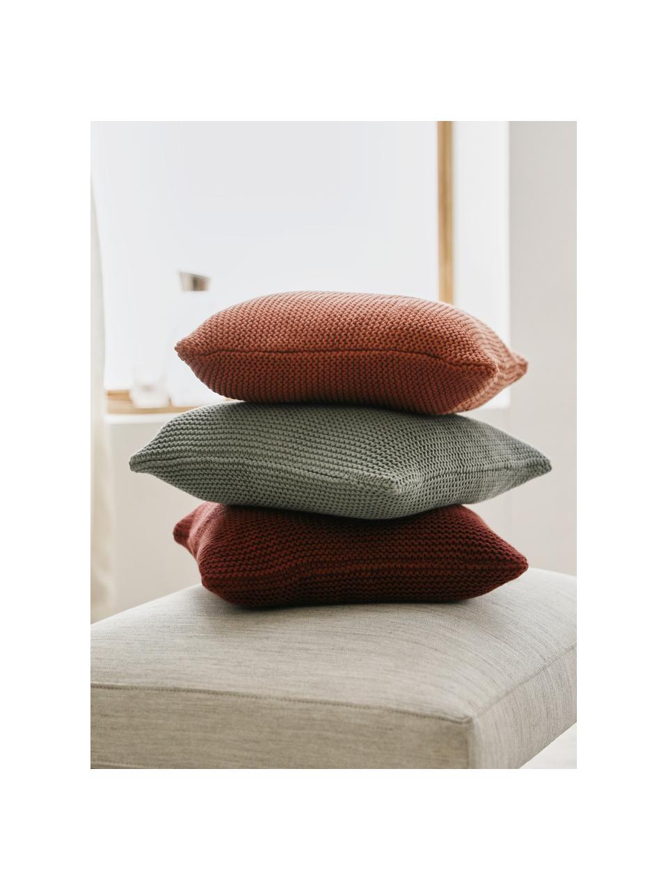 Strick-Kissenhülle Adalyn aus Bio-Baumwolle, 100% Bio-Baumwolle, GOTS-zertifiziert, Rostrot, B 50 x L 50 cm