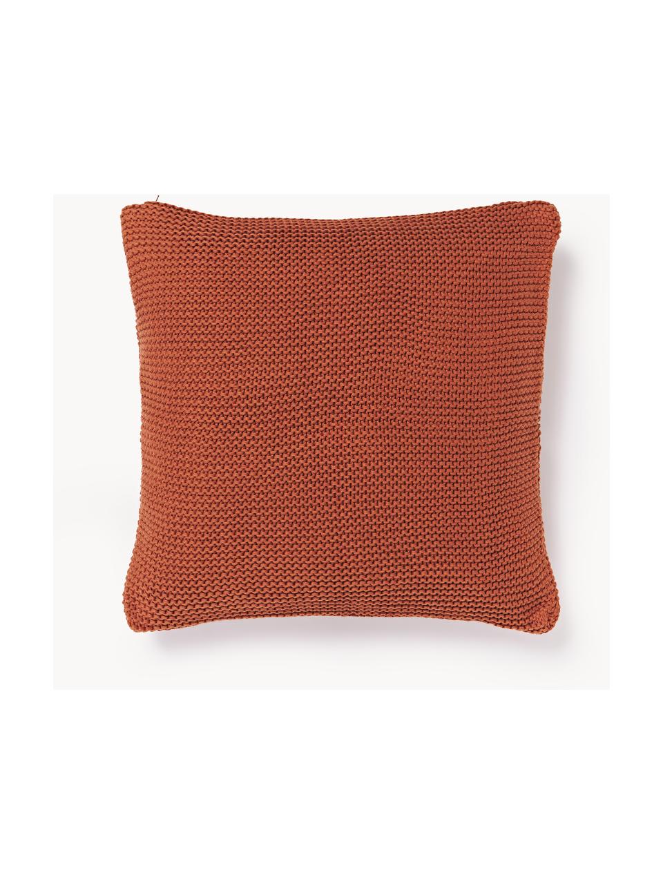 Housse de coussin en tricot Adalyn, 100 % coton bio, certifié GOTS, Rouille, larg. 50 x long. 50 cm