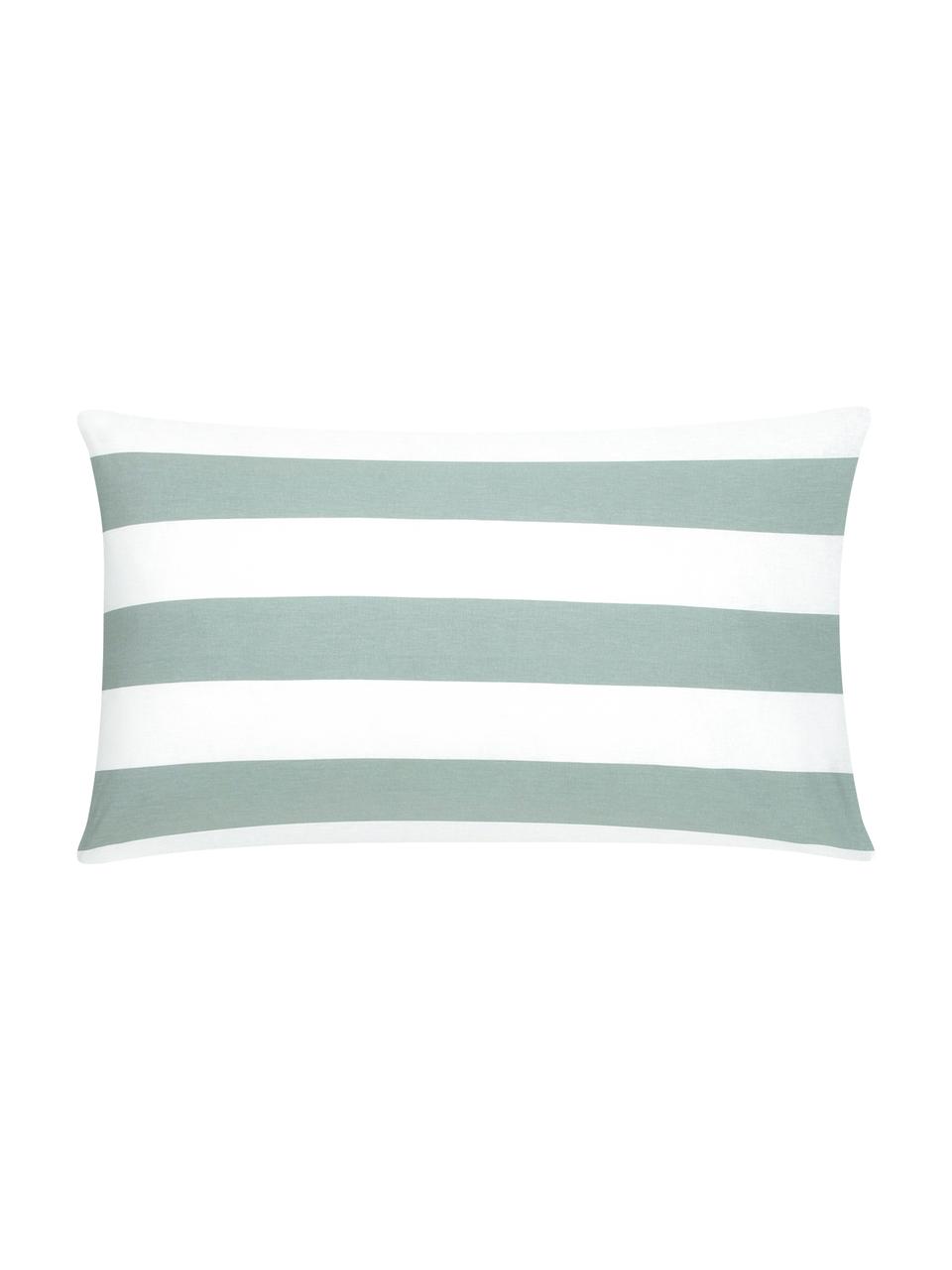 Funda de almohada doble cara de algodón a rayas Lorena, Verde salvia, blanco, An 50 x L 70 cm