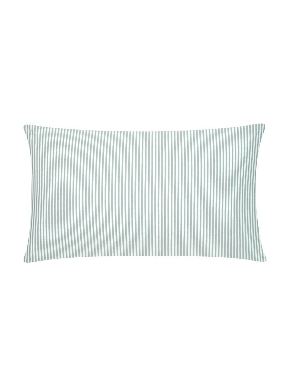 Funda de almohada doble cara de algodón a rayas Lorena, Verde salvia, blanco, An 50 x L 70 cm