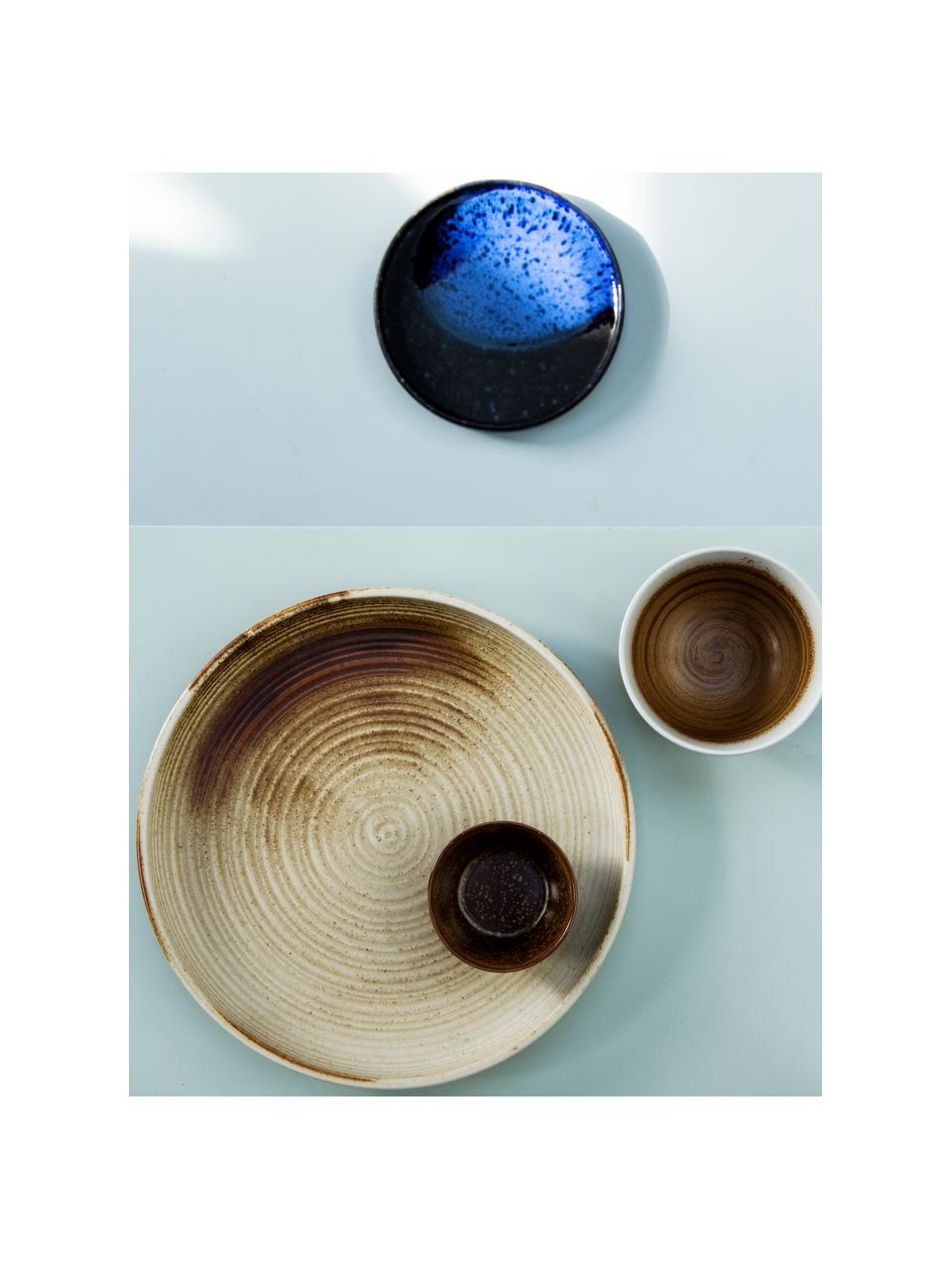 Handgemachte Schalen Yunomi im japanischen Style, 4 Stück, Porzellan, Grün, Grau, Ø 22 x H 5 cm
