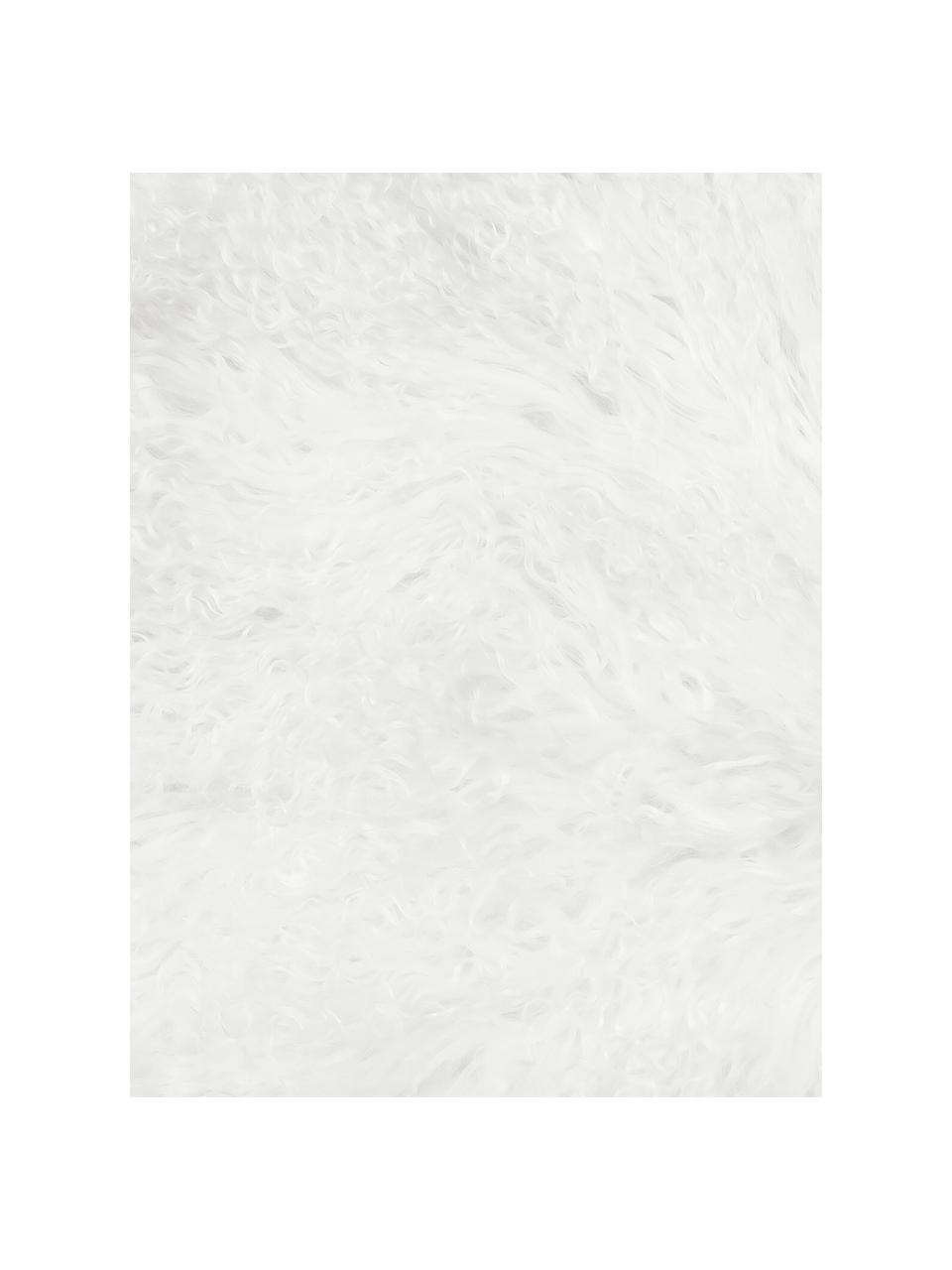 Langhaar-Lammfell-Teppich Ella, gelockt, Vorderseite: Mongolisches Lammfell, Rückseite: Leder, Naturweiß, 50 x 160 cm