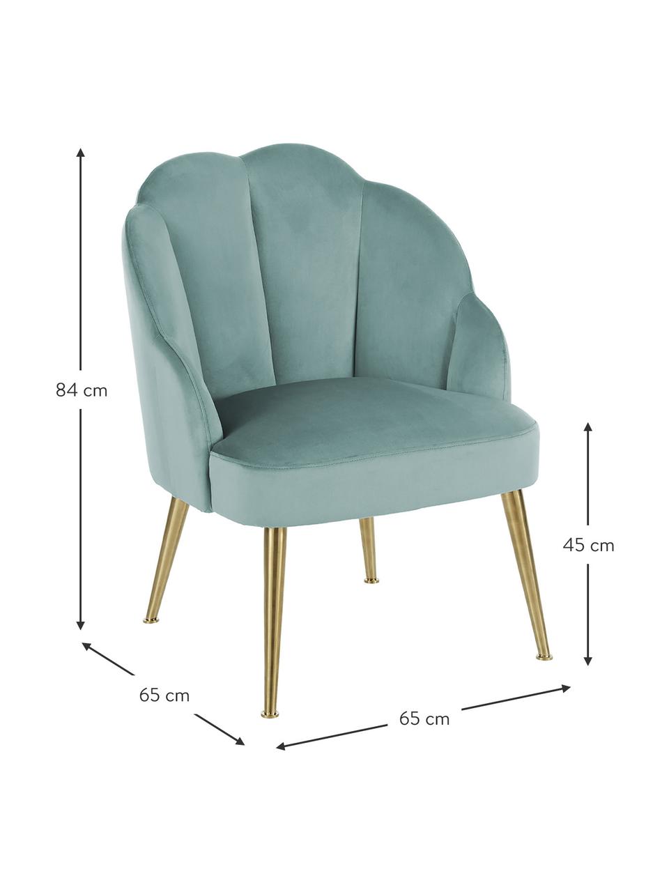 Sillón de cóctel de terciopelo Helle, Tapizado: terciopelo (poliéster) Al, Patas: metal con pintura en polv, Terciopelo turquesa, An 65 x F 65 cm