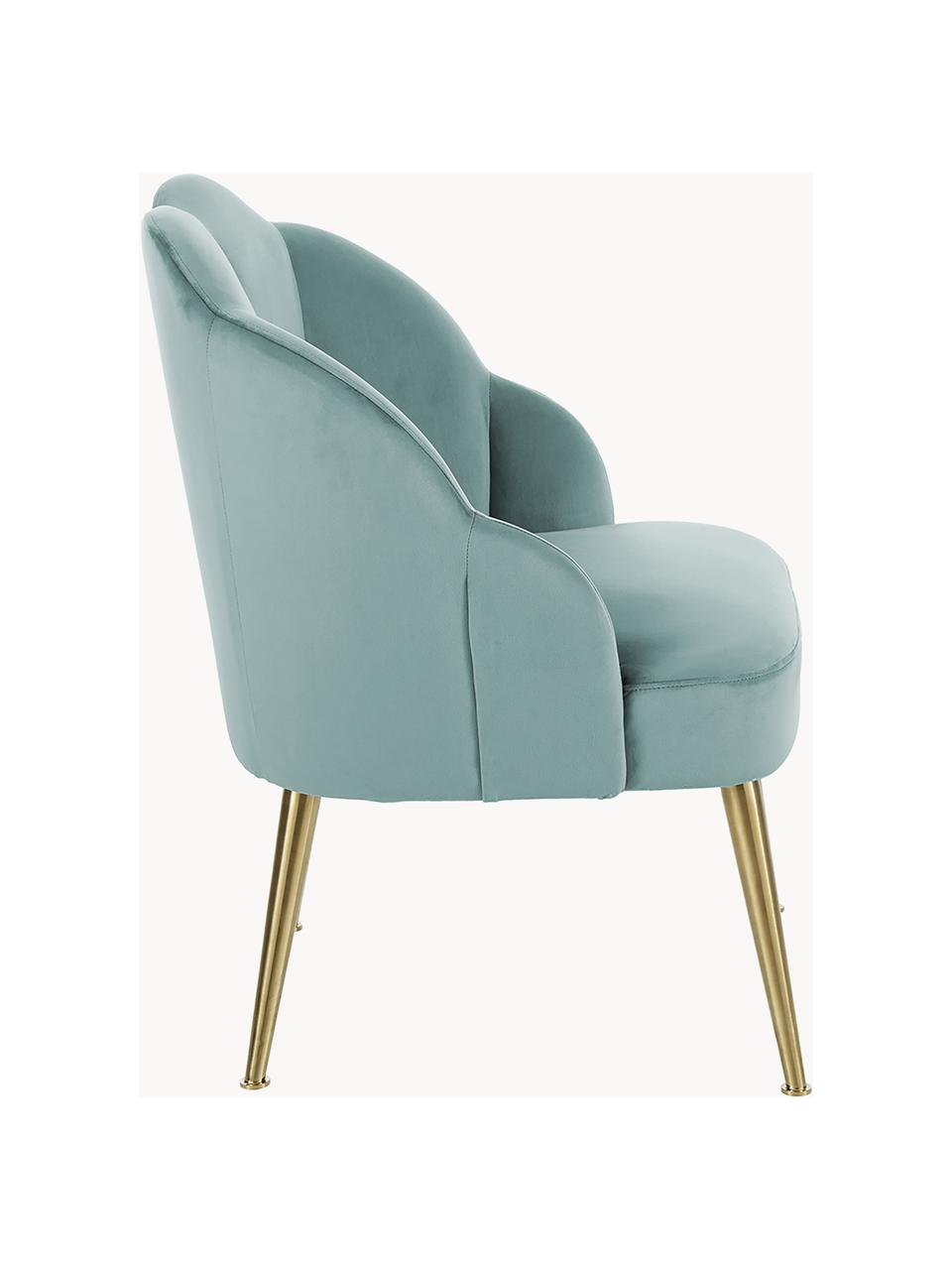 Fluwelen cocktailfauteuil Helle, Bekleding: fluweel (polyester) Met 3, Poten: gepoedercoat metaal, Fluweel turquoise groen, B 65 x D 65 cm