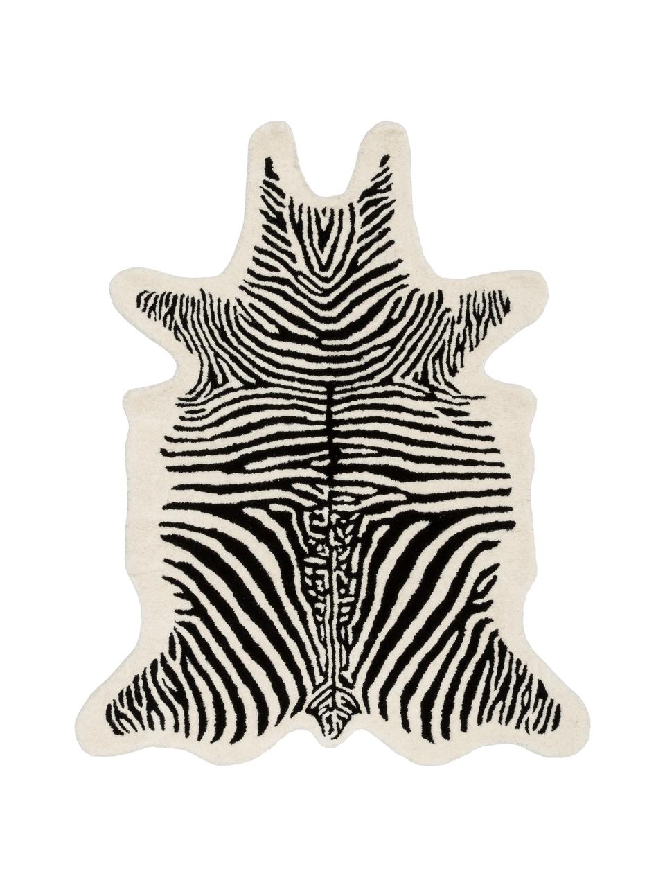 Alfombra artesanal de lana Savanna Zebra, Parte superior: 100% lana, Reverso: 100% algodón Las alfombra, Negro, crema, An 160 x L 200 cm (Tamaño M)