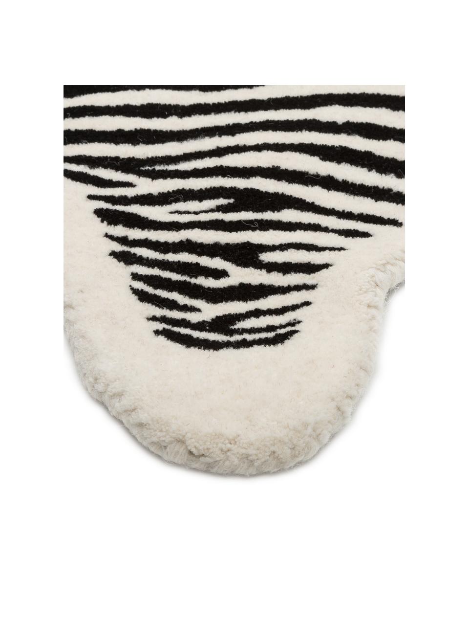 Handgetuft wollen vloerkleed Savanna Zebra, Bovenzijde: 100% wol, Onderzijde: 100% katoen Bij wollen vl, Zwart & crèmekleurig, gestreept, B 160 x L 200 cm (maat M)