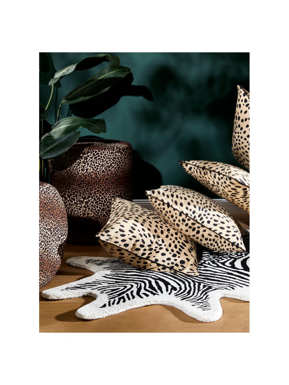 Handgetuft wollen vloerkleed Savanna Zebra, Bovenzijde: 100% wol, Onderzijde: 100% katoen Bij wollen vl, Zwart & crèmekleurig, gestreept, B 160 x L 200 cm (maat M)