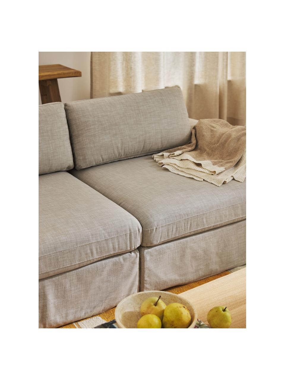 Modulares Sofa Russell (3-Sitzer) mit abnehmbaren Bezügen, Bezug: 100% Baumwolle Der strapa, Gestell: Massives Kiefernholz, Spe, Füße: Kunststoff Dieses Produkt, Webstoff Beige, B 206 x T 103 cm