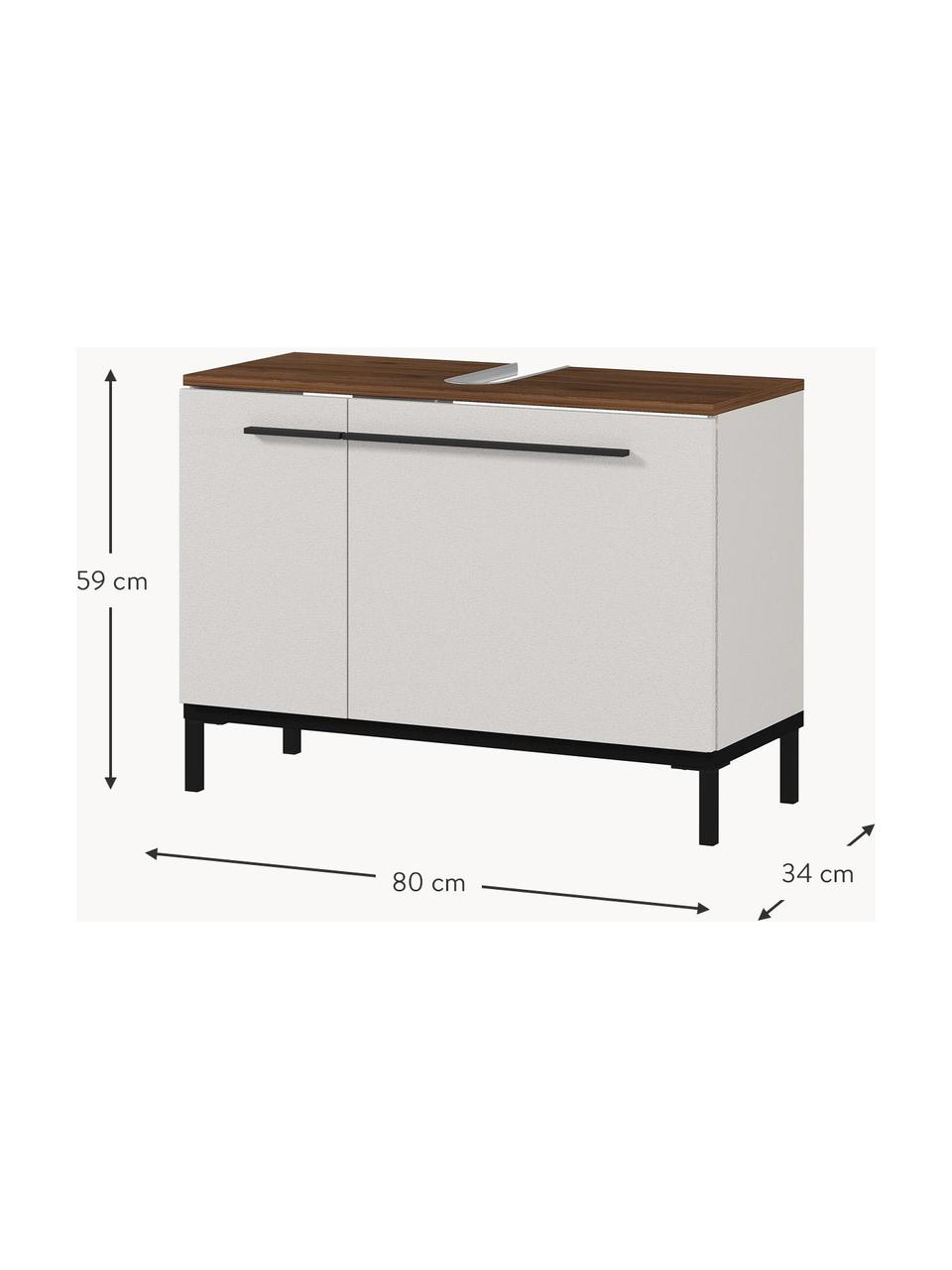 Meuble sous vasque Elisa, larg. 80 cm, Blanc cassé, bois foncé, larg. 80 x haut. 59 cm