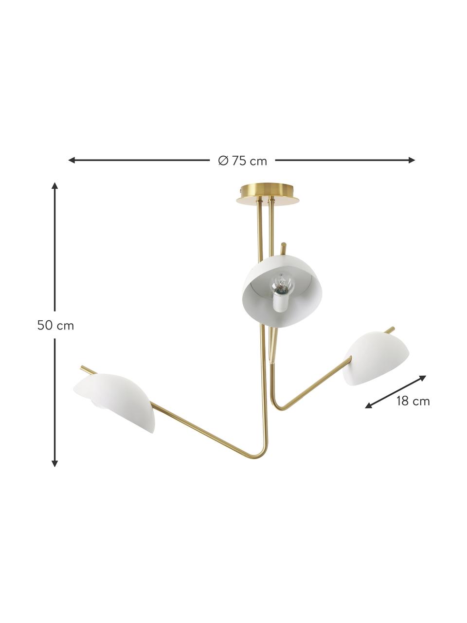 Grote retro plafondlamp Johan, Baldakijn: geborsteld metaal, Goudkleurig, wit, Ø 75 x H 50 cm