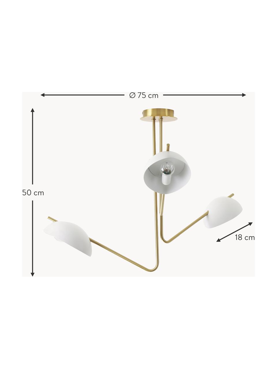 Große Retro-Deckenleuchte Johan, Baldachin: Metall, gebürstet, Goldfarben, Weiß, Ø 75 x H 50 cm