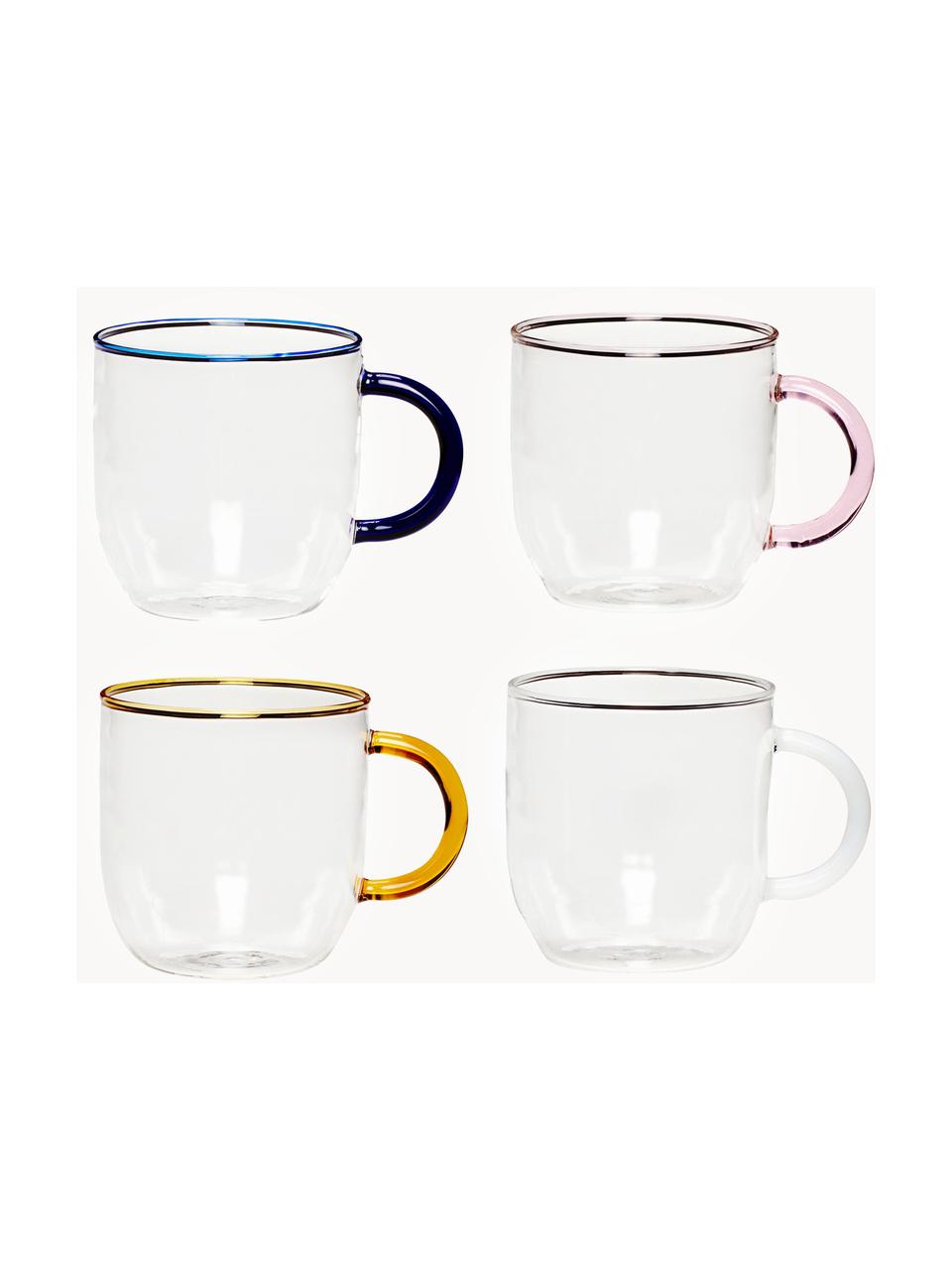 Set di 4 tazze in vetro soffiato Kiosk, Vetro, Trasparente, multicolore, Ø 10 x Alt. 13 cm, 350 ml