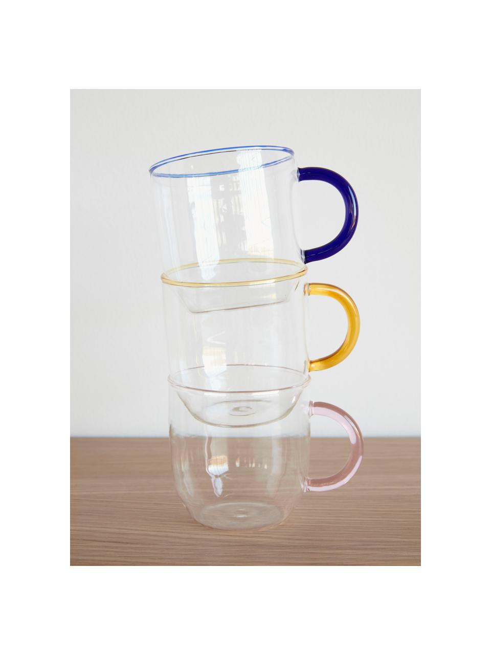 Mundgeblasene Tassen Kiosk, 4er-Set, Glas, Transparent, Bunt, Ø 10 x H 13 cm, 350 ml