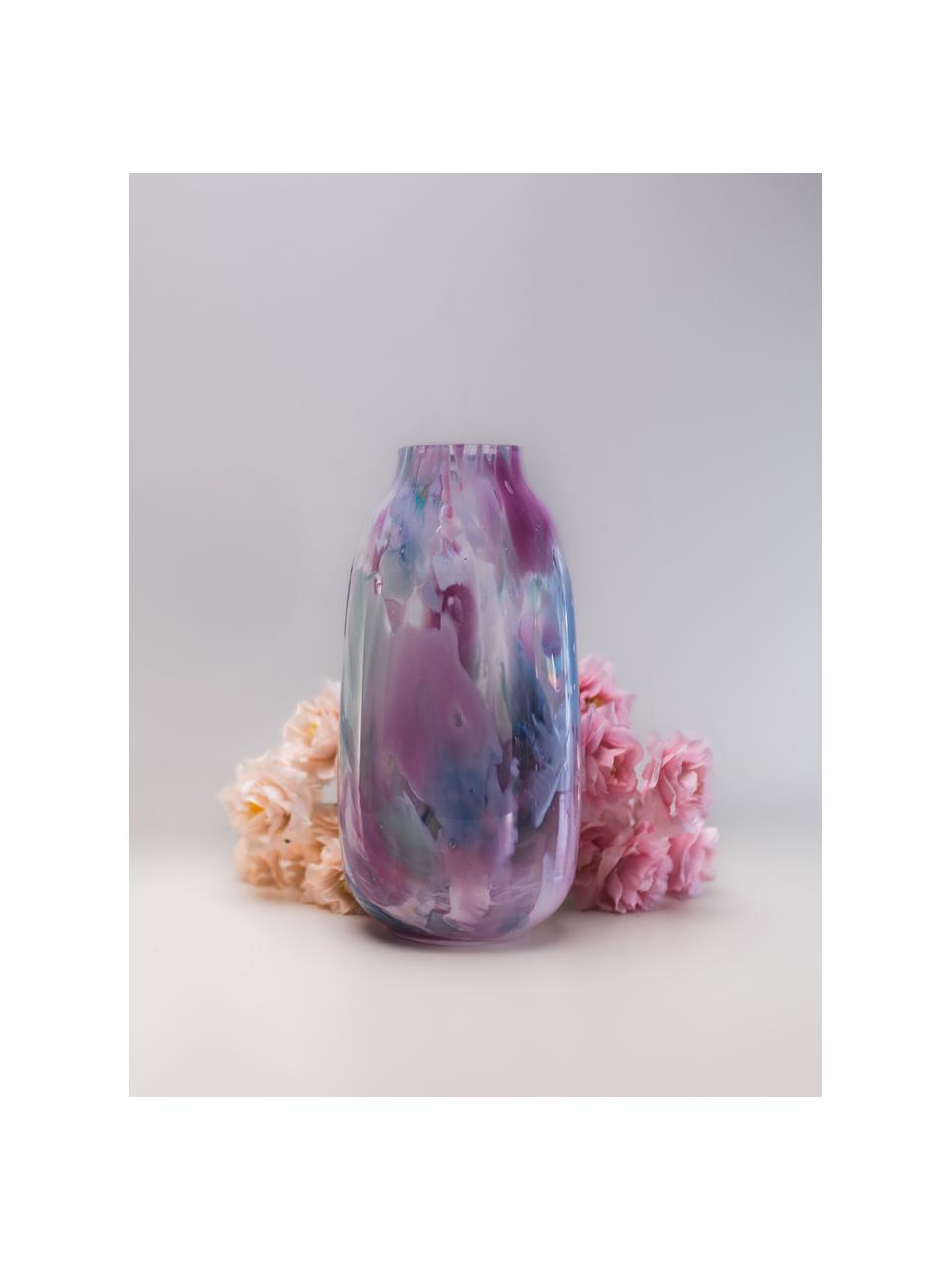 Mundgeblasene Vase Meadows, H 26 cm, Glas, mundgeblasen, Rosa- und Blautöne, Ø 13 x H 26 cm