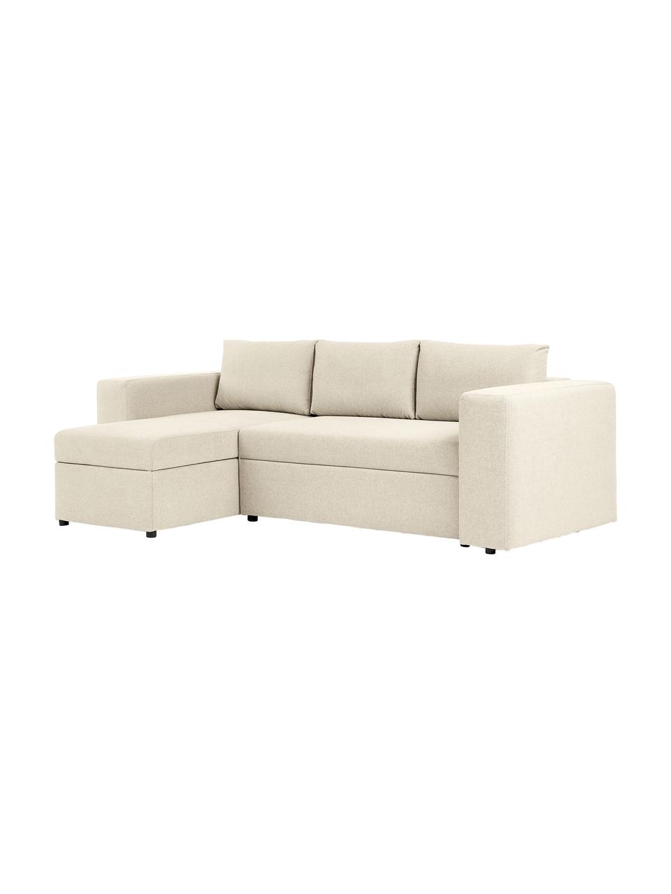 Divano letto con contenitore Noah, Rivestimento: poliestere Con 115.000 ci, Struttura: legno massiccio di faggio, Piedini: plastica, Tessuto beige, Larg. 269 x Prof. 160 cm, chaise-longue a destra