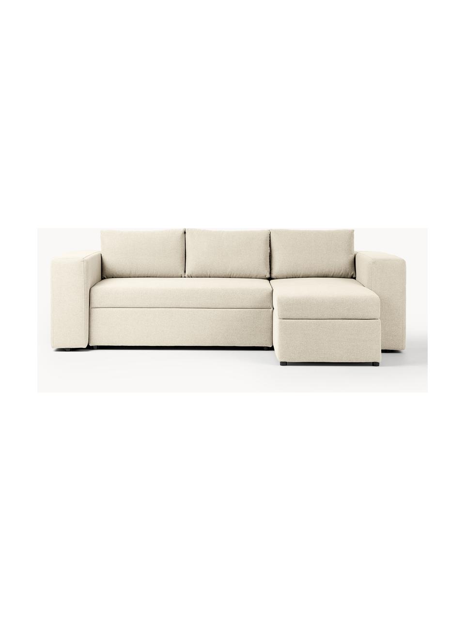 Sofa rozkładana z miejscem do przechowywania Noah (3-osobowa), Tapicerka: poliester Dzięki tkaninie, Nogi: tworzywo sztuczne, Beżowa tkanina, S 269 x G 160 cm, lewostronna