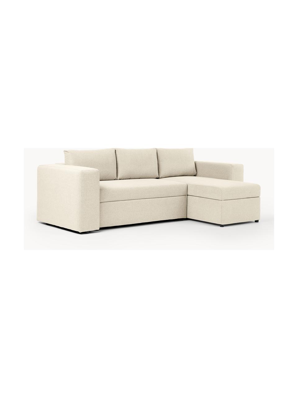 Sofa rozkładana z miejscem do przechowywania Noah (3-osobowa), Tapicerka: poliester Dzięki tkaninie, Nogi: tworzywo sztuczne, Beżowa tkanina, S 269 x G 160 cm, lewostronna