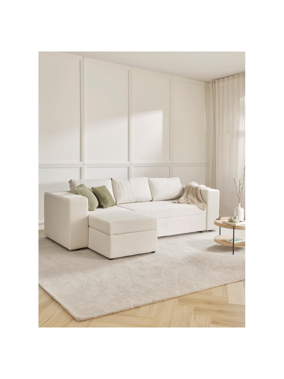 Slaapbank Noah (3-zits) met opbergruimte, Bekleding: polyester, Frame: grenenhout, Frame: massief beukenhout, FSC-g, Poten: kunststof, Geweven stof beige, B 269 x D 160 cm, hoekdeel links