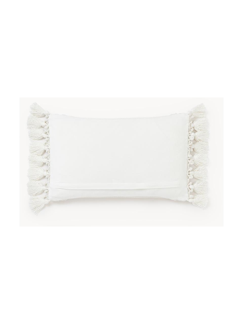 Housse de coussin avec pompons Adrian, Blanc cassé, larg. 30 x long. 50 cm