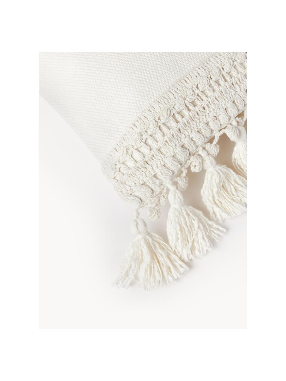 Housse de coussin avec pompons Adrian, Blanc cassé, larg. 30 x long. 50 cm