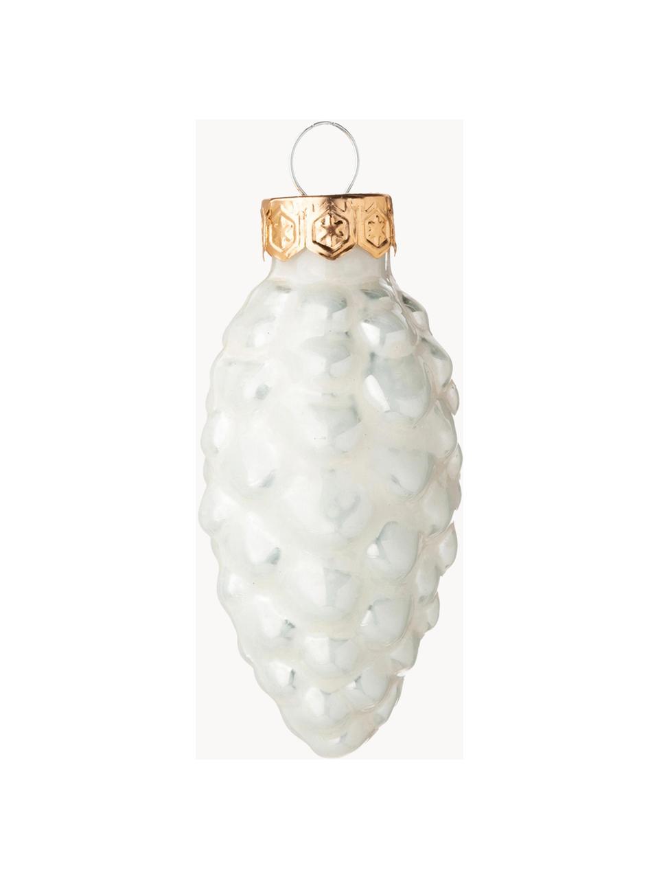 Addobbi per albero Cone 12 pz, Vetro opaco, Crema, bianco, Alt. 6 cm