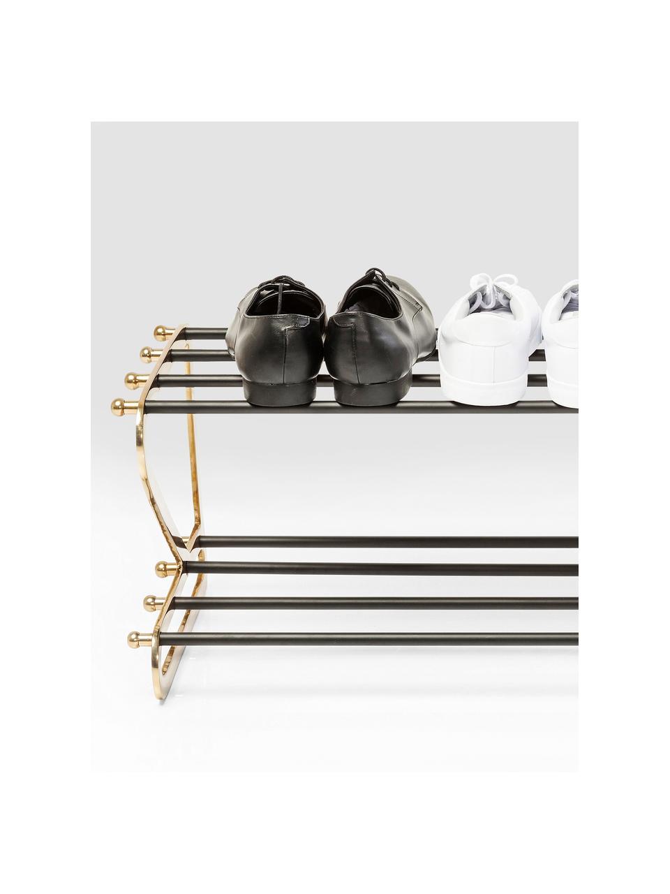 Metalen schoenenrek Walk met twee schappen, Frame: gepoedercoat aluminium, Goudkleurig, zwart, B 84 x H 34 cm