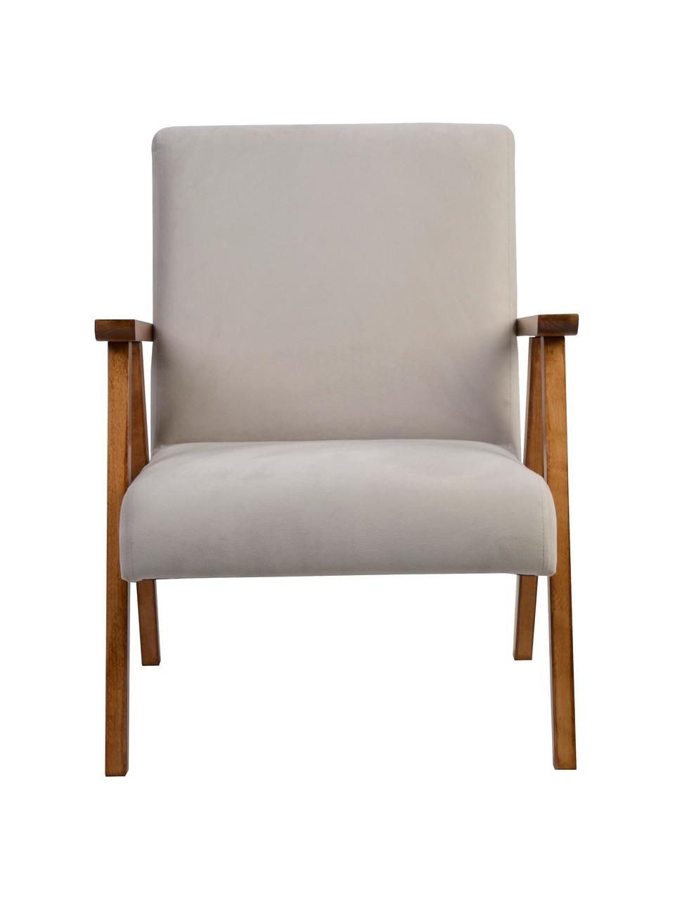 Sedia in velluto con braccioli in legno Victoria, Rivestimento: velluto (100% poliestere), Struttura: legno, Velluto beige, legno laccato, Larg. 60 x Prof. 69 cm