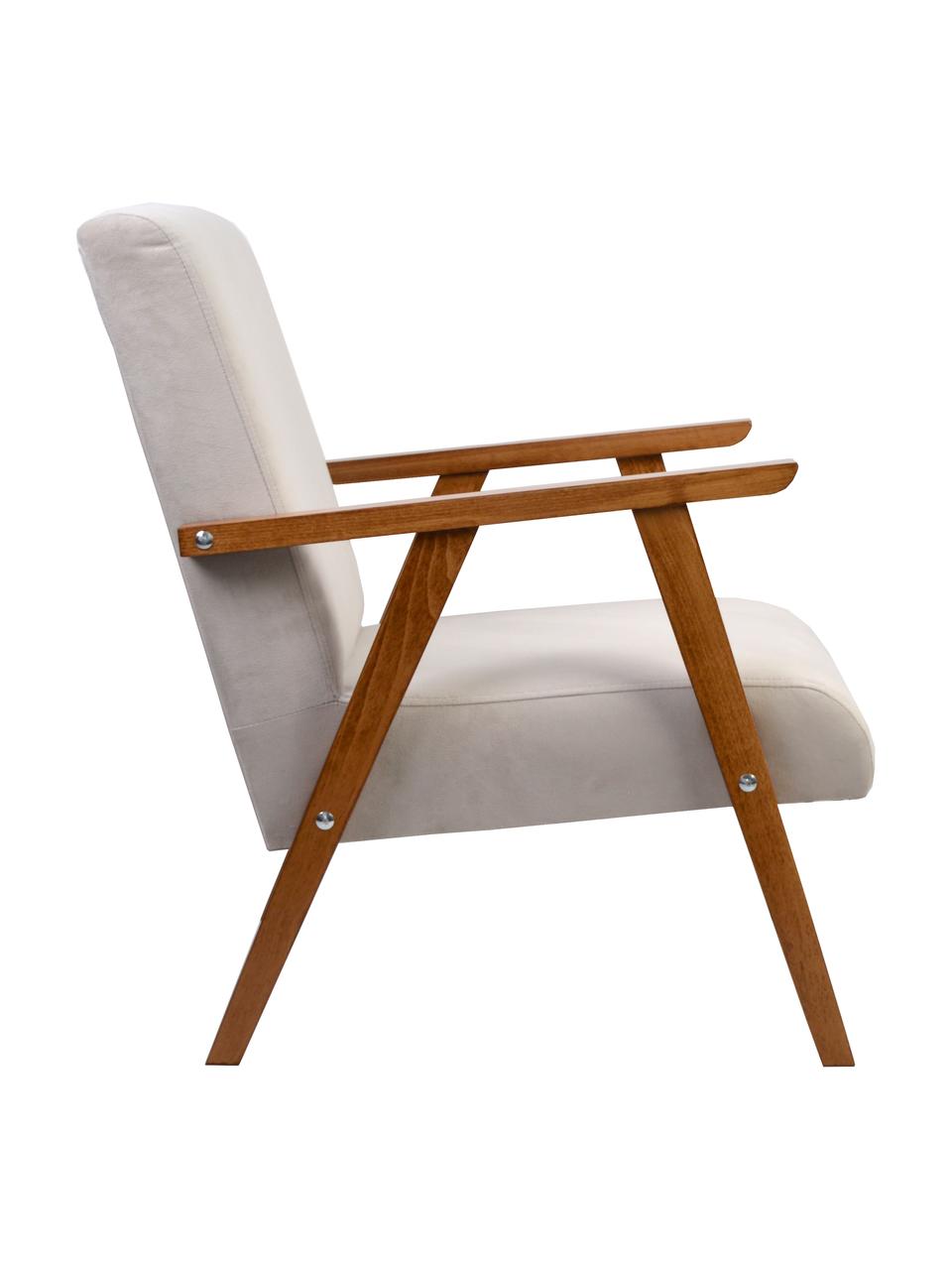 Sedia in velluto con braccioli in legno Victoria, Rivestimento: velluto (100% poliestere), Struttura: legno, Velluto beige, legno laccato, Larg. 60 x Prof. 69 cm