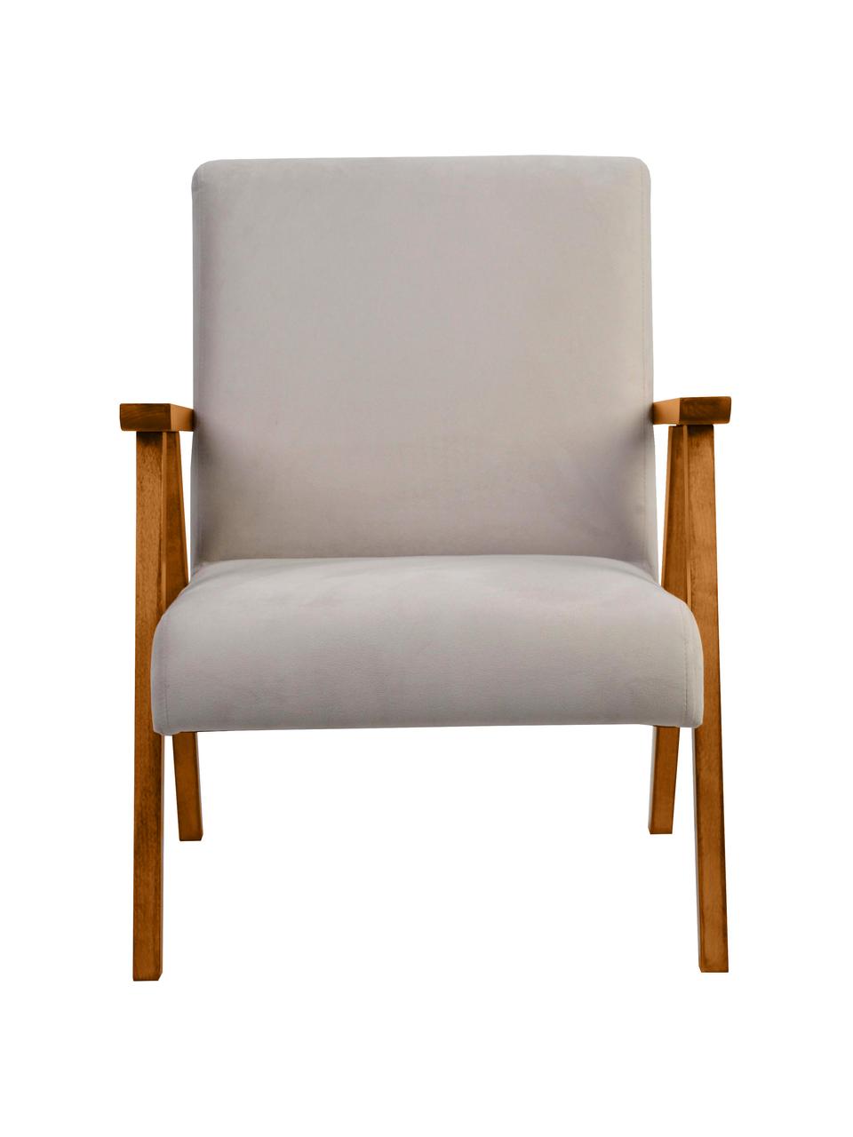 Sametová židle s područkami Victoria, Béžová, lakované dřevo, Š 60 cm, H 69 cm