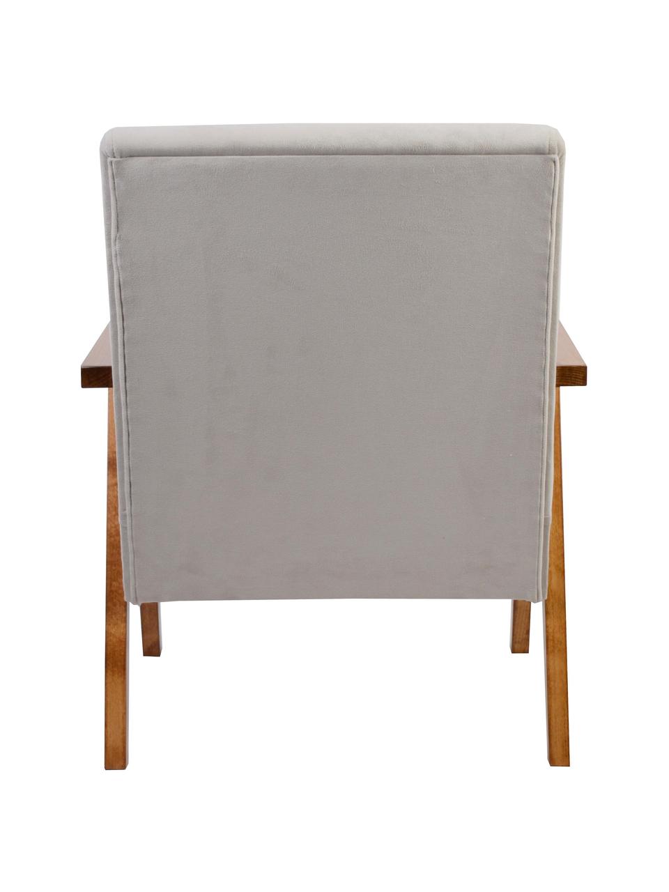 Fotel z aksamitu Victoria, Tapicerka: aksamit (100% poliester), Stelaż: drewno naturalne, Beżowy aksamit, drewno naturalne lakierowane, S 60 x G 69 cm