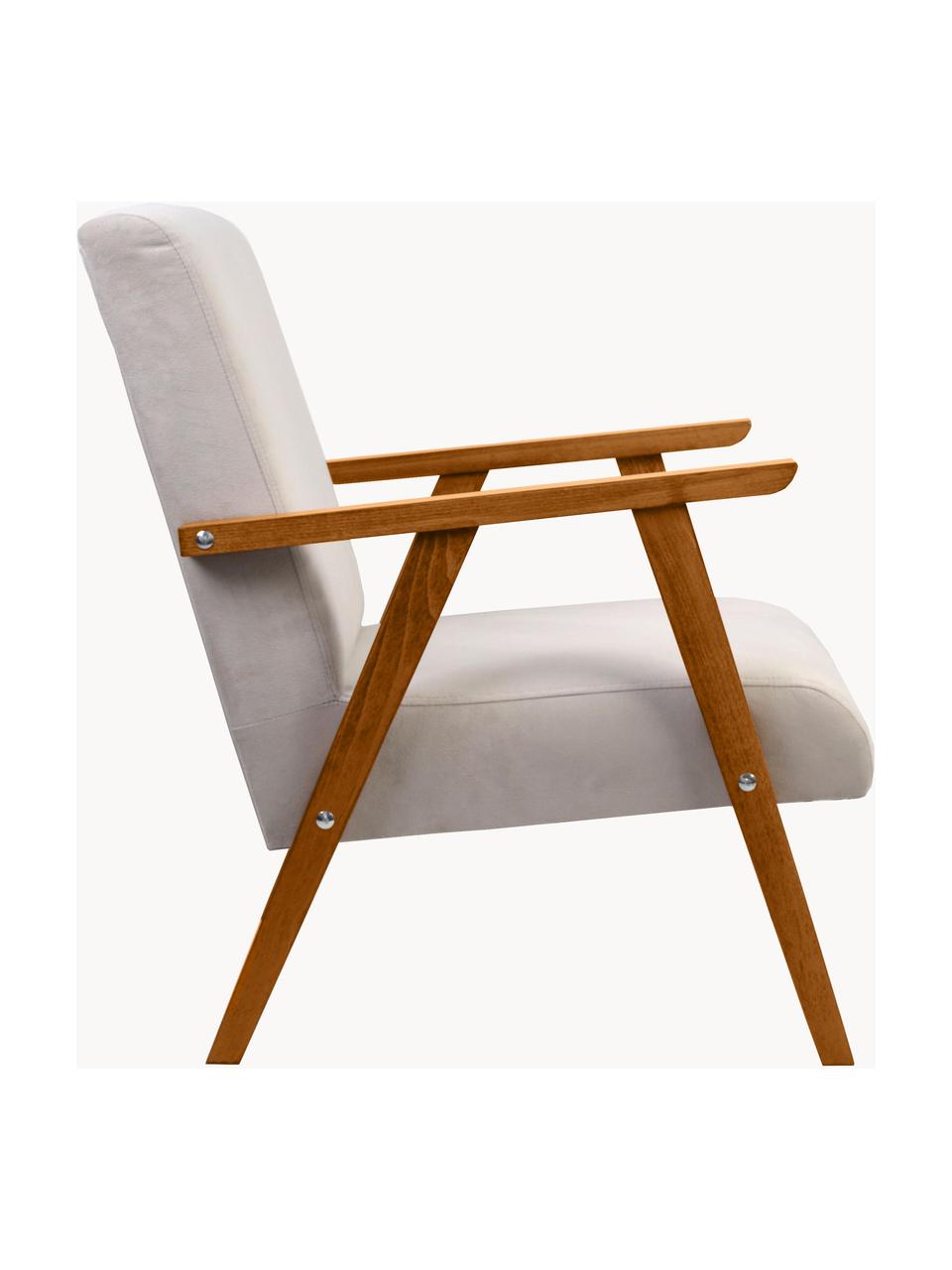 Sedia in velluto con braccioli Victoria, Rivestimento: velluto (100% poliestere), Struttura: legno, Velluto beige, legno laccato, Larg. 60 x Prof. 69 cm