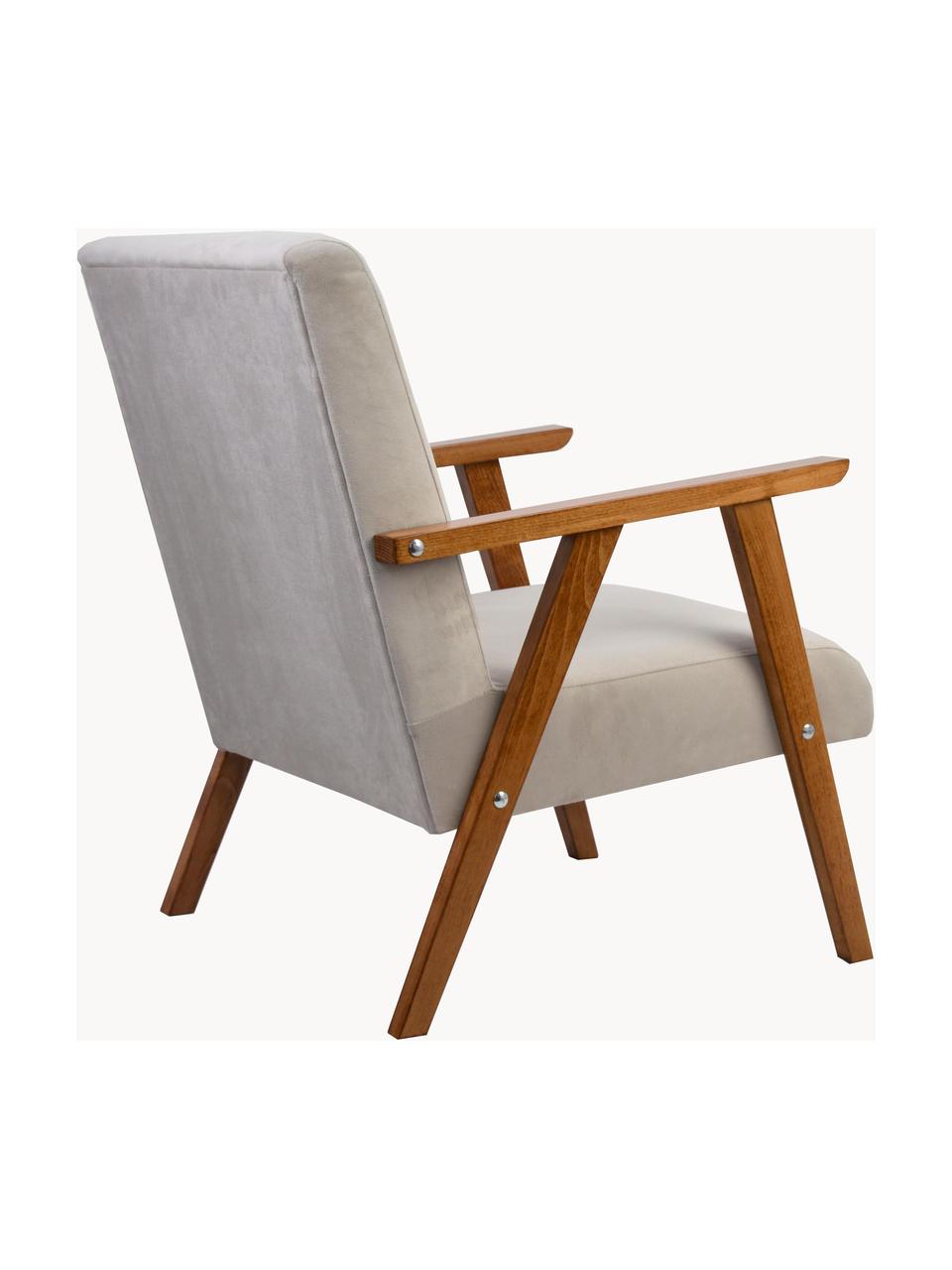 Fotel z aksamitu Victoria, Tapicerka: aksamit (100% poliester), Stelaż: drewno naturalne, Beżowy aksamit, drewno naturalne lakierowane, S 60 x G 69 cm