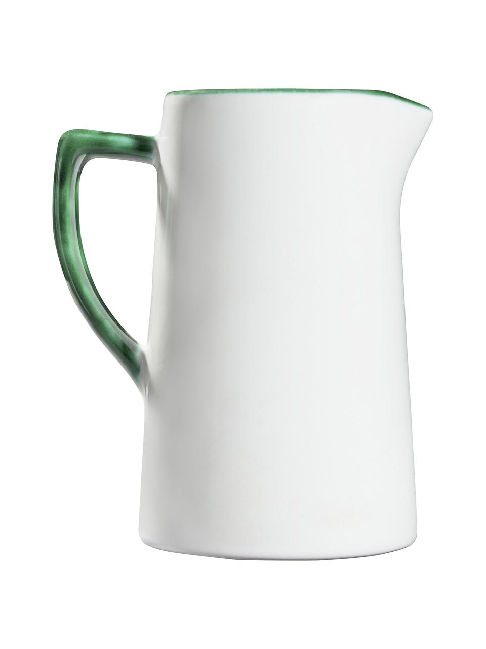 Handgefertigter Wasserkrug Grüner Hirsch, Keramik, Weiß, Grün, 0.7 L