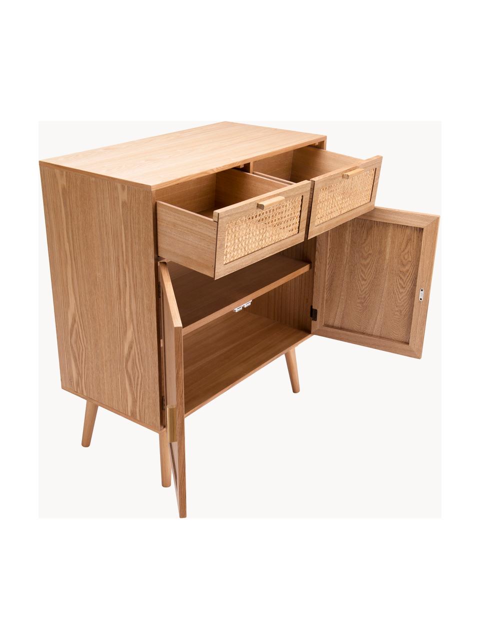 Houten ladekast Romeo met Weens gevlecht, Frame: MDF, essenhoutfineer, Lichtbruin, B 75 cm x H 86 cm