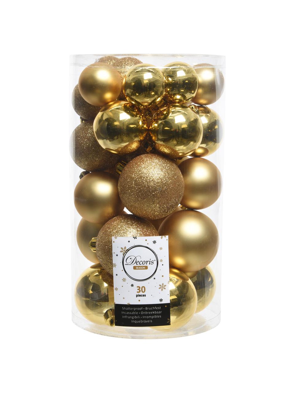 Bolas de Navidad irrompibles Mona, 30 uds., Dorado, Set de diferentes tamaños