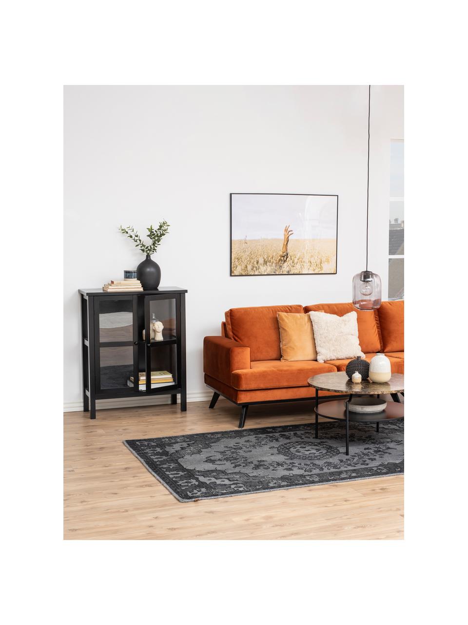 Vitrinekast Eton met houten frame, Frame: gelakt MDF, Zwart, 80 x 100 cm