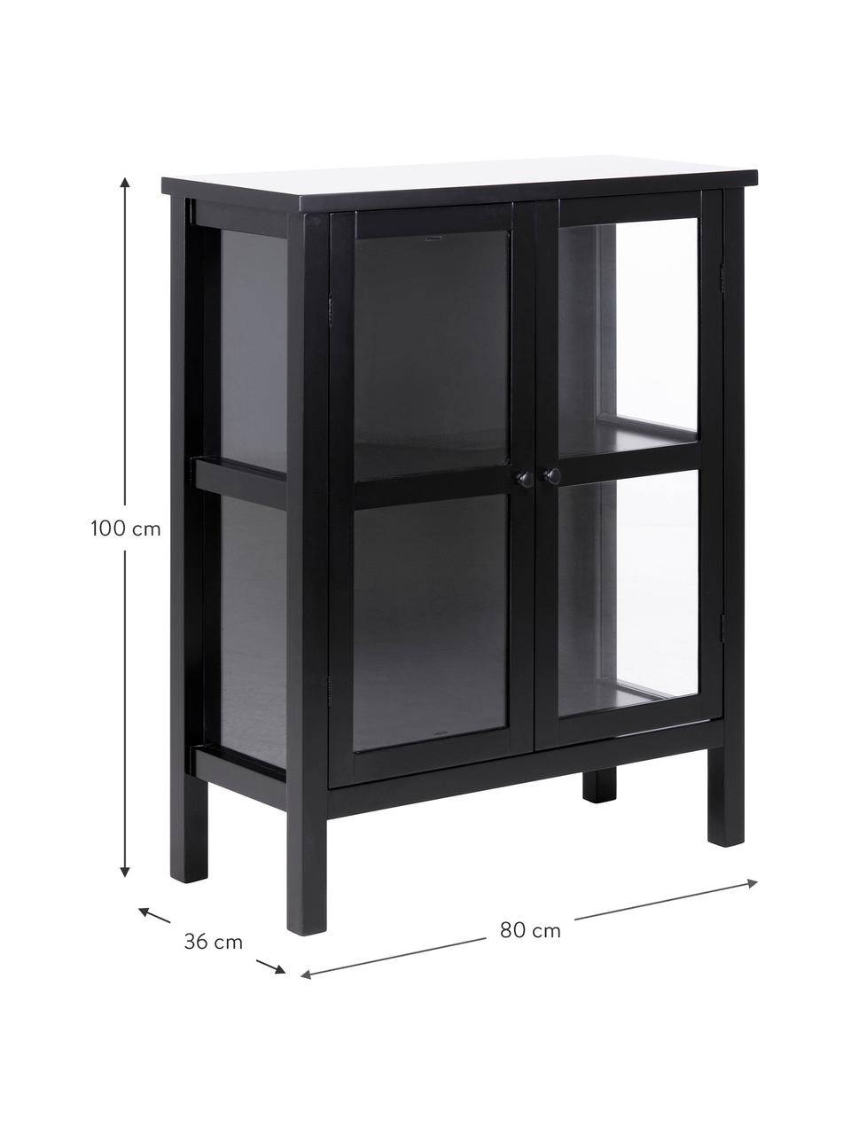 Schwarze Glasvitrine Eton mit Holzrahmen, Gestell: Mitteldichte Holzfaserpla, Schwarz, 80 x 100 cm