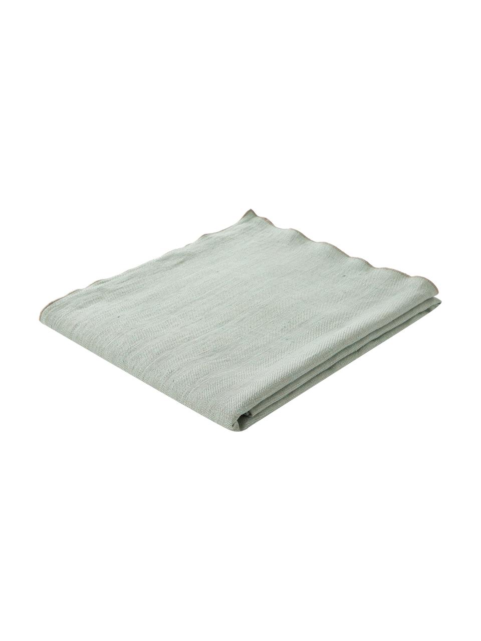 Nappe en lin à motif chevrons Audra, 100 % pur lin, Vert, beige, Pour 6 à 10 pers. (larg. 147 x long. 250 cm)