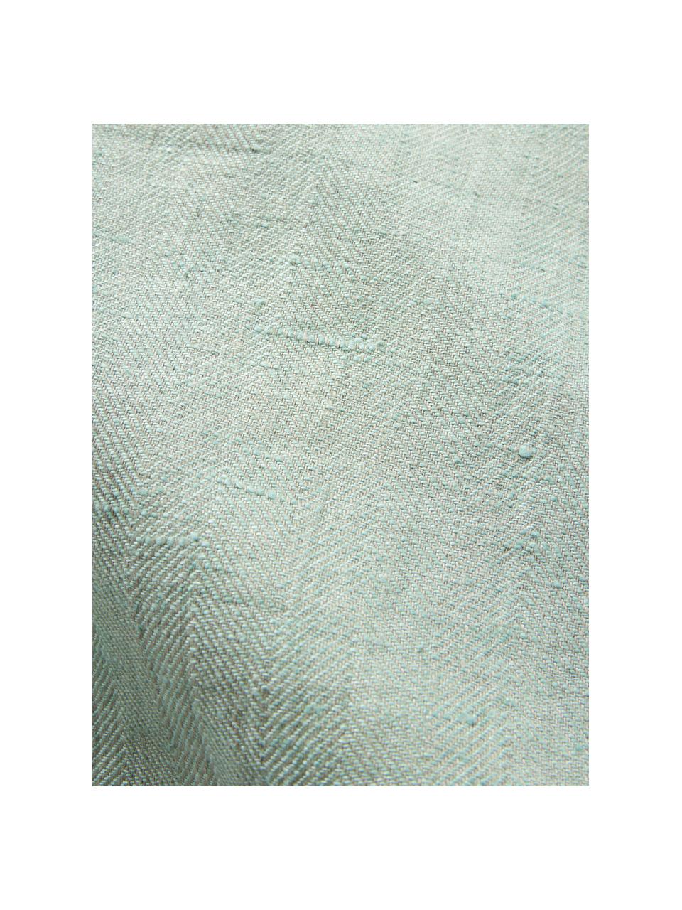 Nappe en lin à motif chevrons Audra, 100 % pur lin, Vert, beige, Pour 6 à 10 pers. (larg. 147 x long. 250 cm)