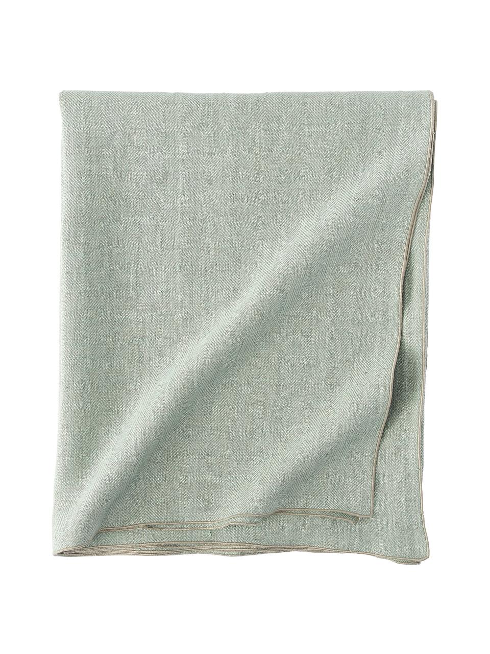 Leinen-Tischdecke Audra mit Fischgrätmuster, 100 % Leinen, Grün, Beige, Für 6 - 10 Personen (B 147 x L 250 cm)